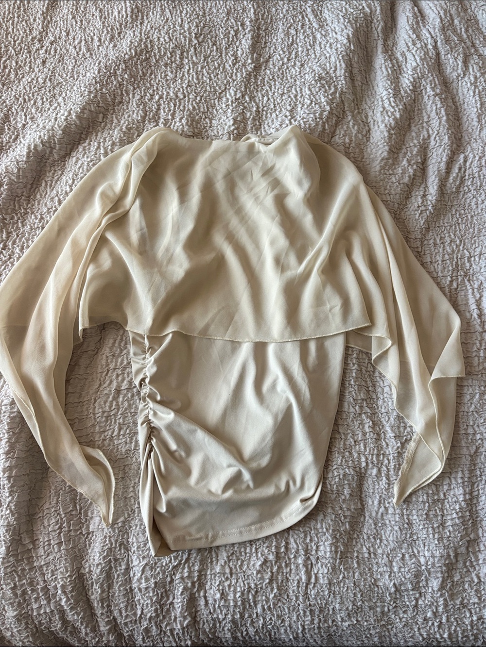Women's Cream Draped Ruched Top